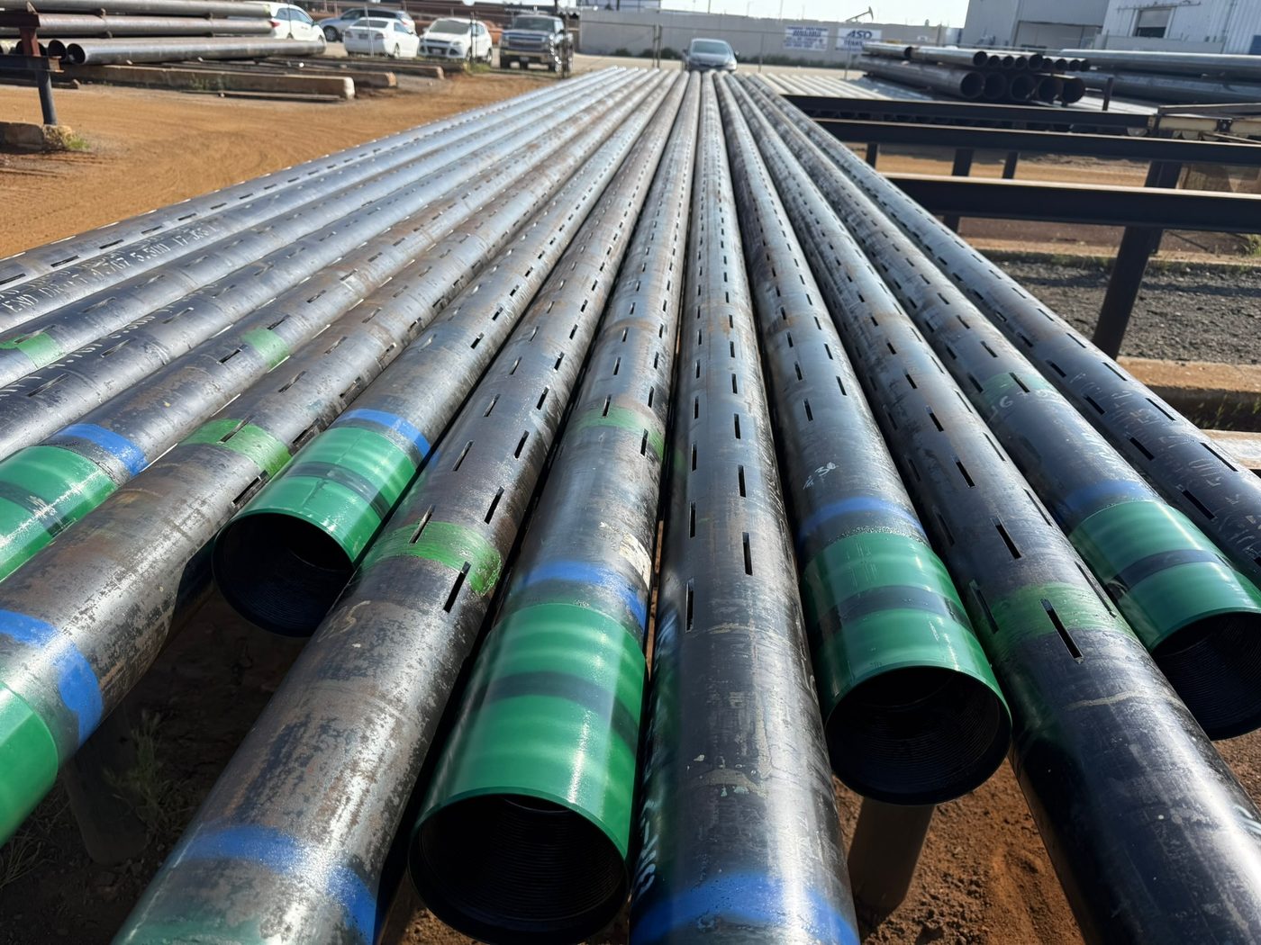 Threaded casing with couplings staged at B&B Pipe in Bakersfield